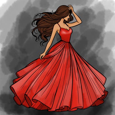 realistic woman with dress flowing in the wind