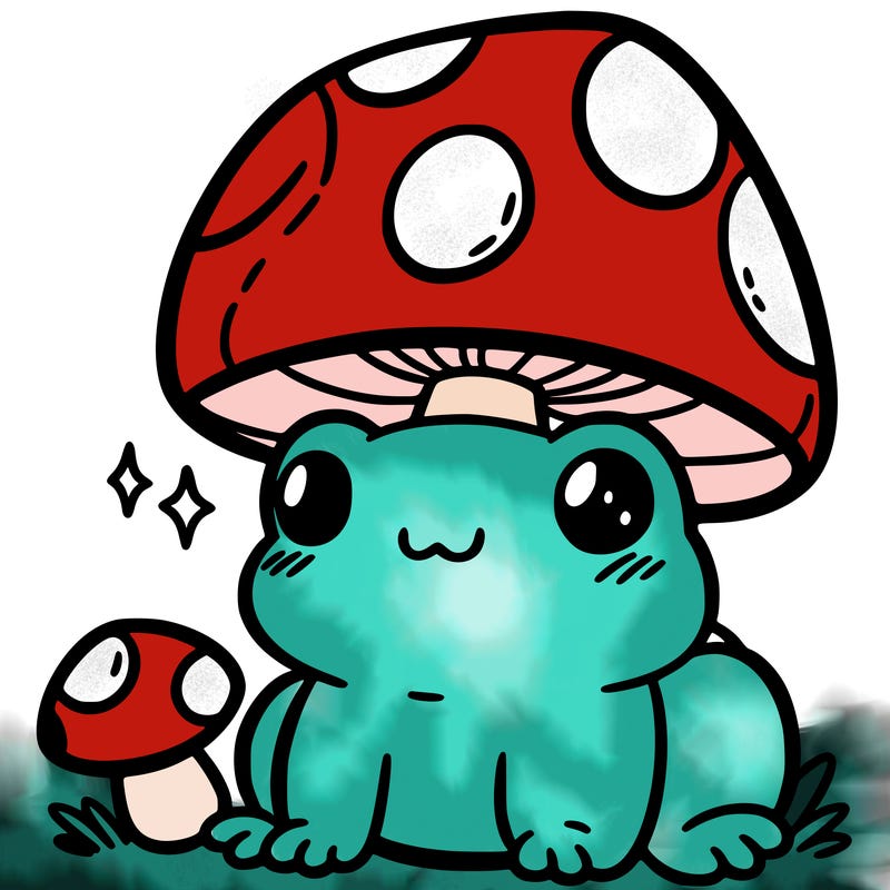 a cute frog with a mushroom hat