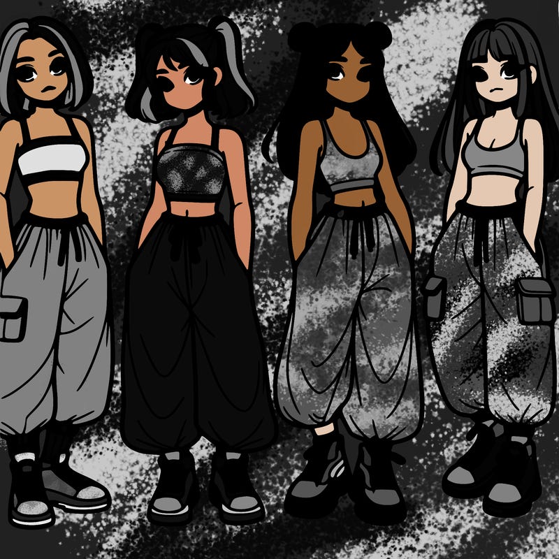 girls with crop top with baggy pants