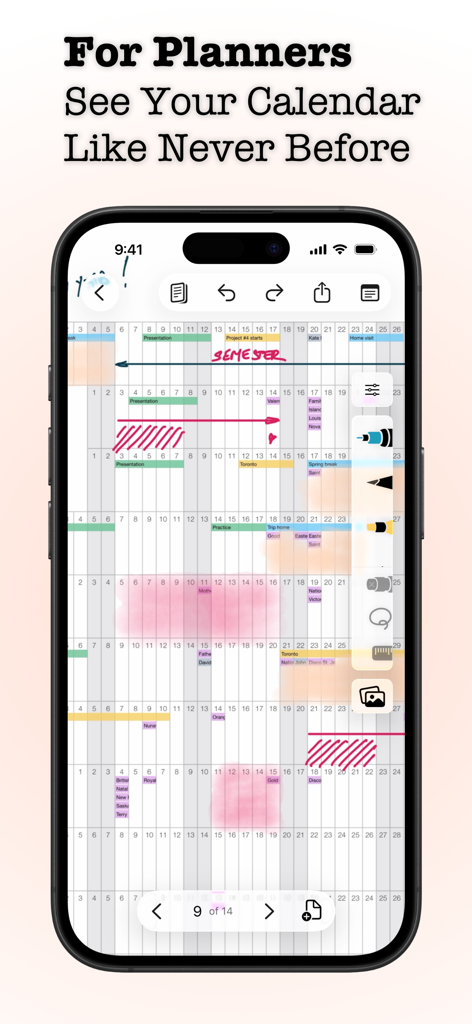 Penbook Pencil Notebook - Digital calendar and planner interface in the Penbook app featuring handwritten notes and annotations