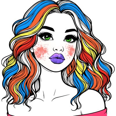 realistic girl with wavy hair and lips