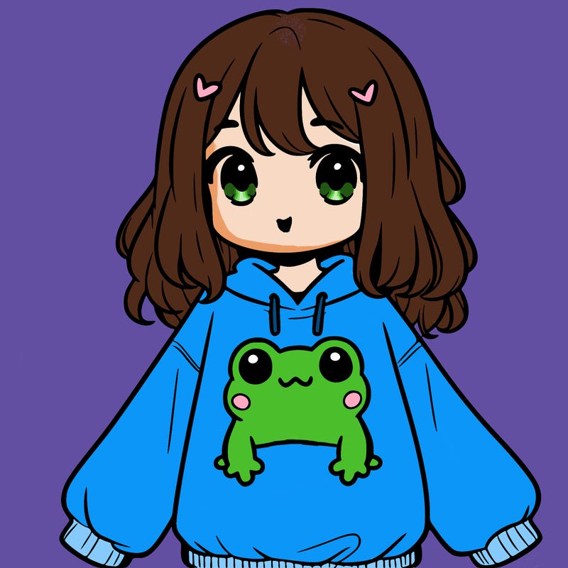 girl wearing frogging sweatshirt