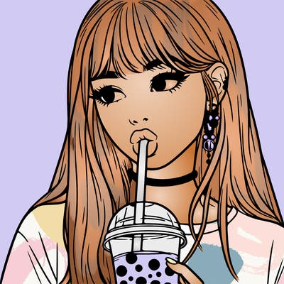 aesthetic realistic girl drinking boba