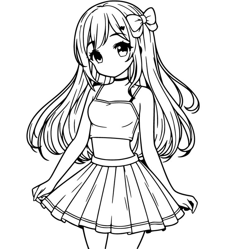 girl in a skirt with crop top anime styled