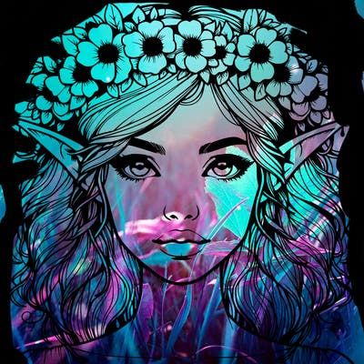 realistic female elf with flower crown