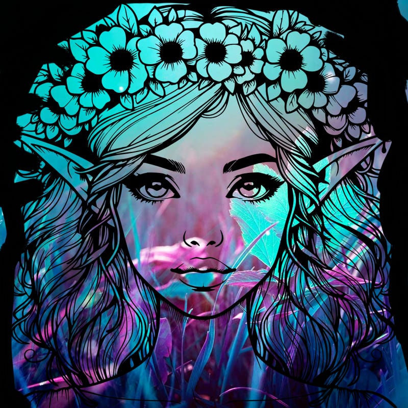 realistic female elf with flower crown