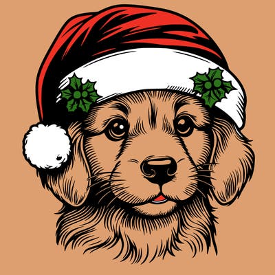 realistic dog wearing a santa hat