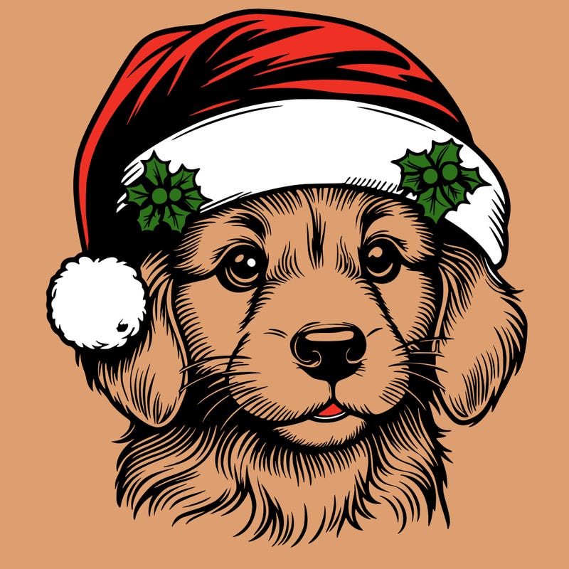 realistic dog wearing a santa hat