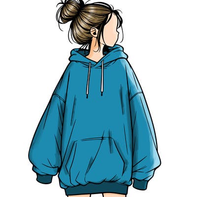realistic girl with a oversized sweatshirt on and a bun