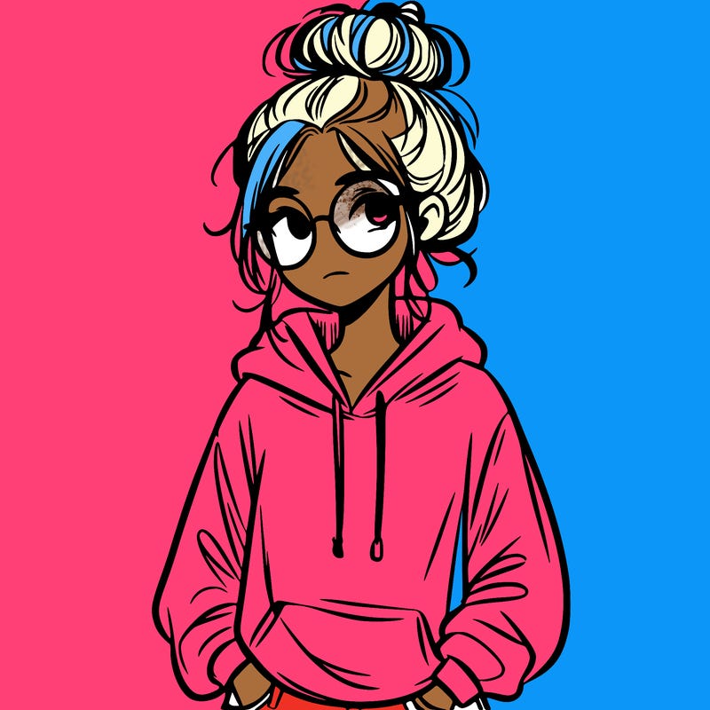 teen girl with a messy bun and glasses wearing a loose hoodie and jeans