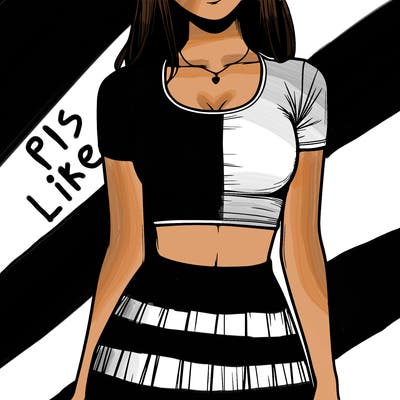 realistic girl wearing crop top and skirt