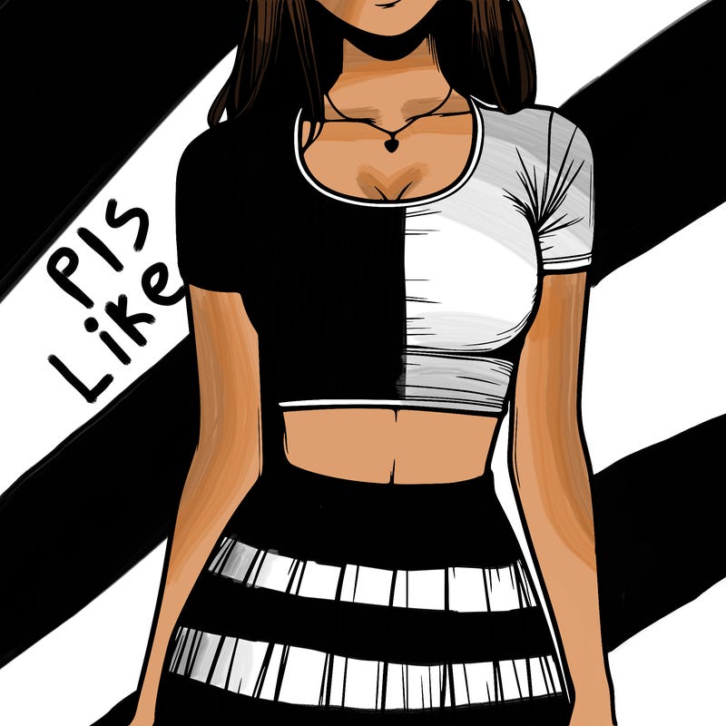 realistic girl wearing crop top and skirt