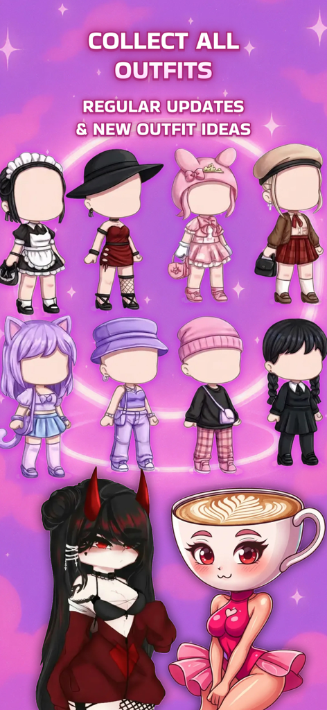 Collection of various aesthetic gacha character outfits and skin ideas