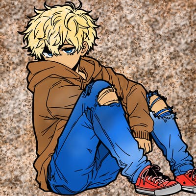 a male hoddie ripped jeans messy hair anime