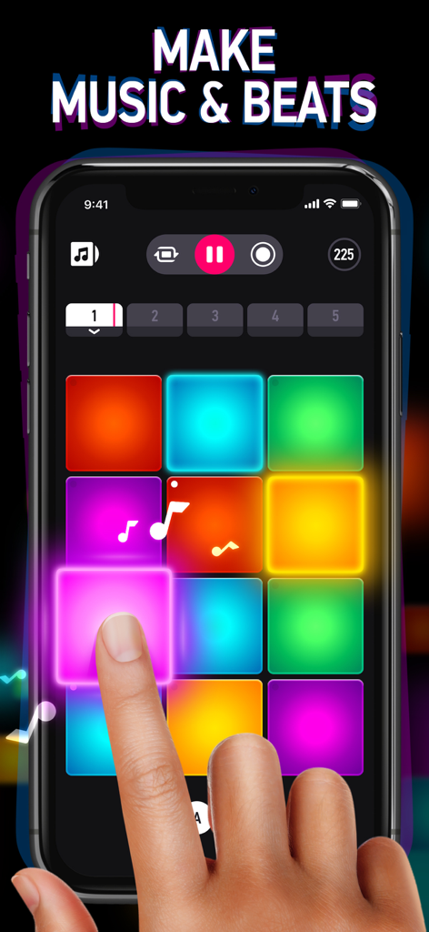 Beat Machine - Music Drum Pads - A user tapping colorful digital drum pads to create music in the Beat Machine app