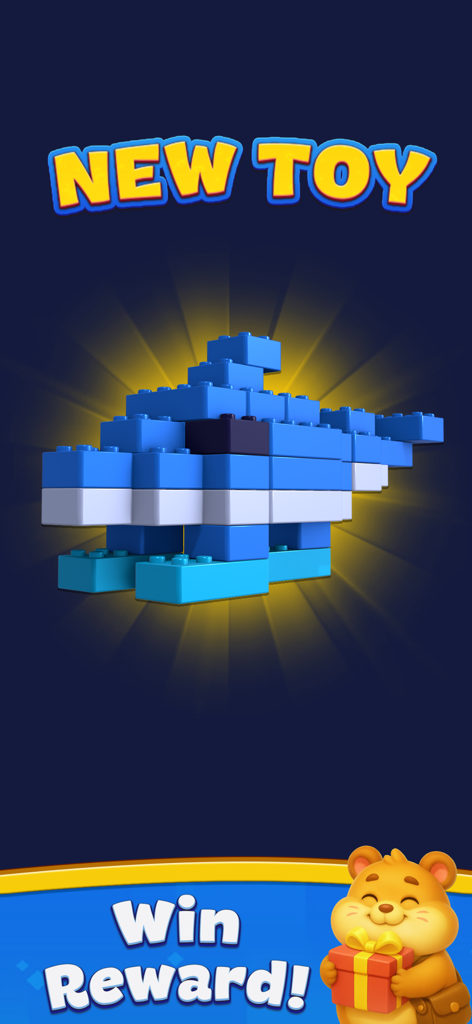 Hole Collect: Black Hole 3D - A blue and white block helicopter displayed as a new toy reward in the Hole Collect game.