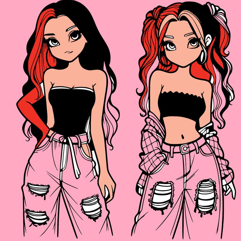 2 girls in crop tops and baggy jeans ripped