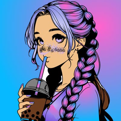 realistic girl with braided hair drinking boba