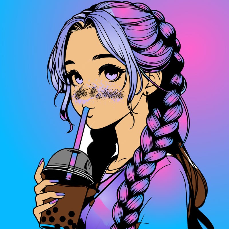 realistic girl with braided hair drinking boba