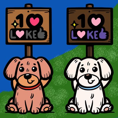 an adorable 😻 dog holding a 10 likes sign