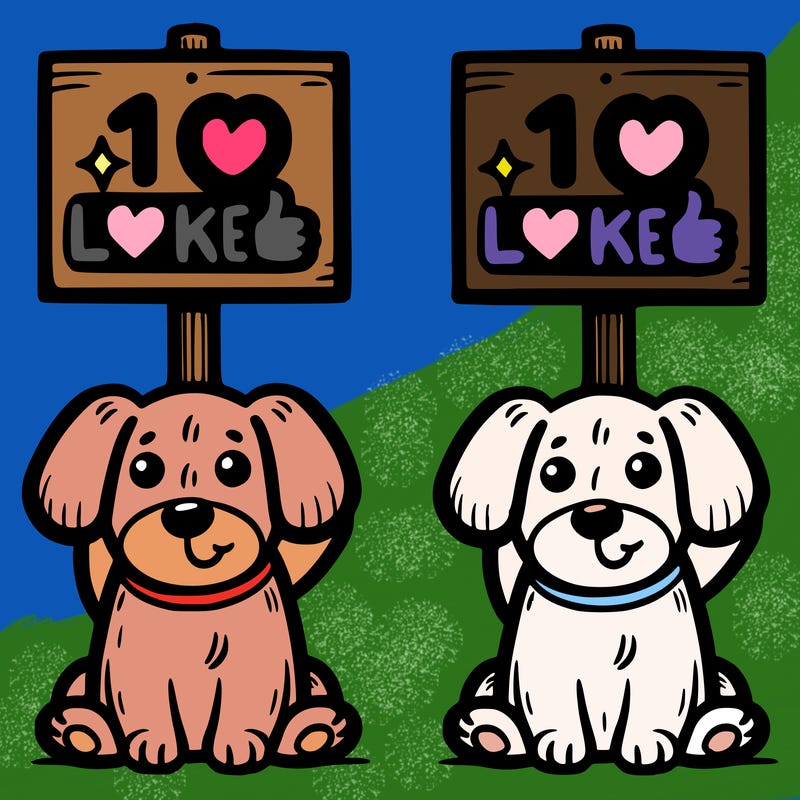 an adorable 😻 dog holding a 10 likes sign