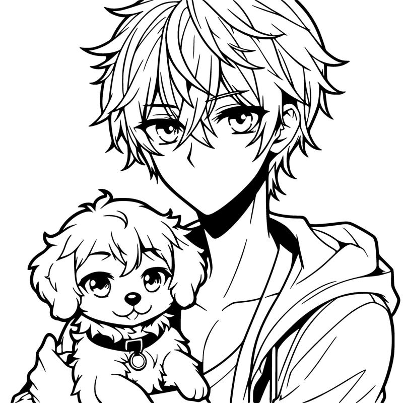 hot anime boy with a puppy