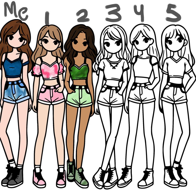 a group of girls wearing crop tops and shorts