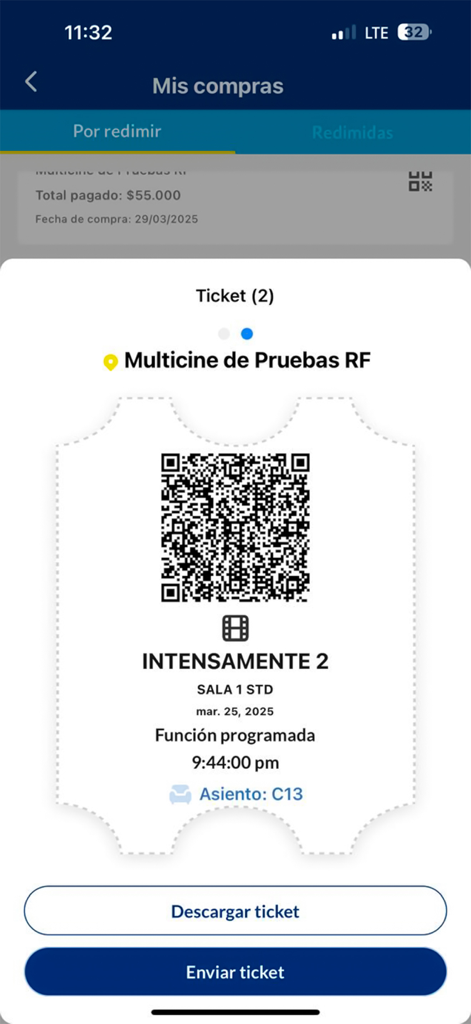 Cinemas Royal Films - 로열 필름 모바일 앱의 인텐시브 2용 QR 코드가 있는 디지털 영화 티켓