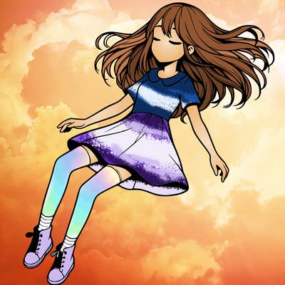 realistic girl floating