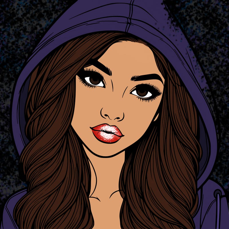 realistic beautiful girl with a hood on