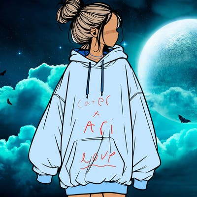 realistic girl with a oversized sweatshirt on and a bun
