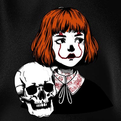 skull and girl realistic skull