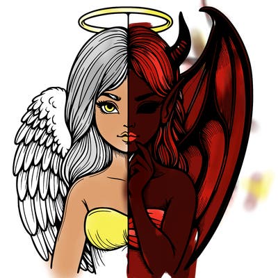 realistic angel half demon