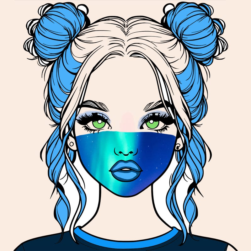 realistic girl with two buns in hair and lips