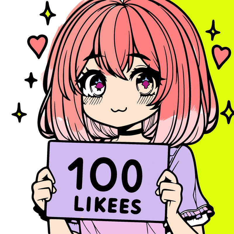 anima girl holding a 100 likes sign in her hand
