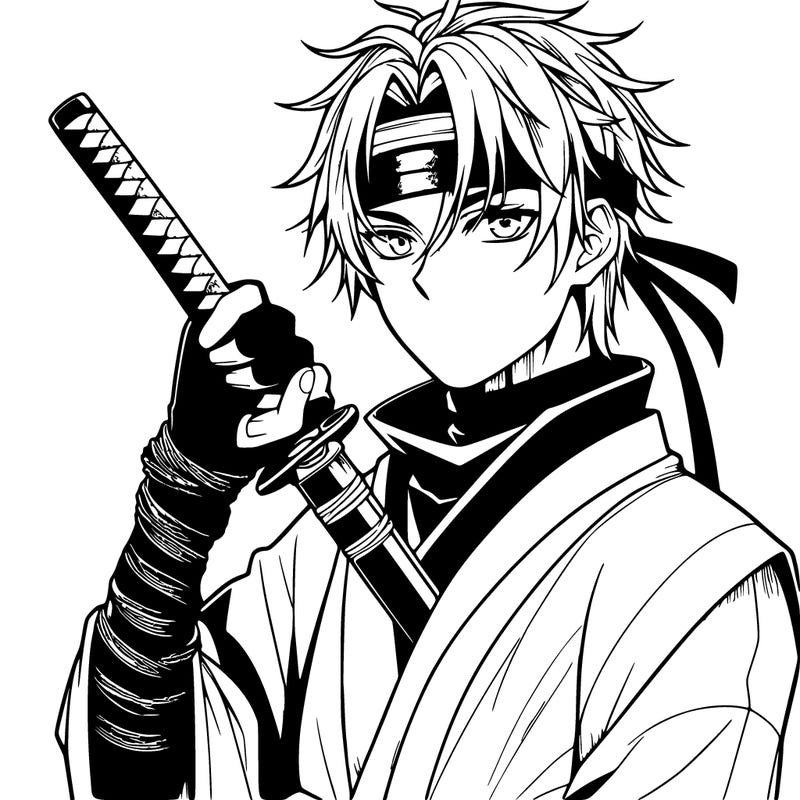 manga character man ninja katana magic realistic