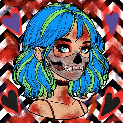 realistic girl with skull