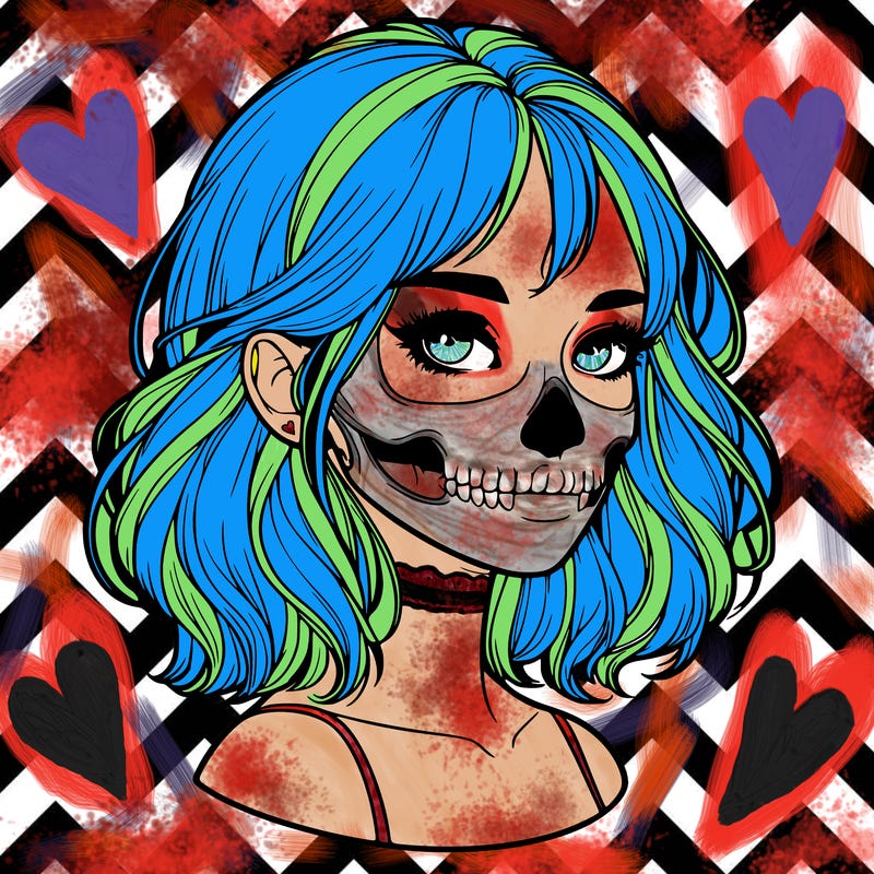 realistic girl with skull