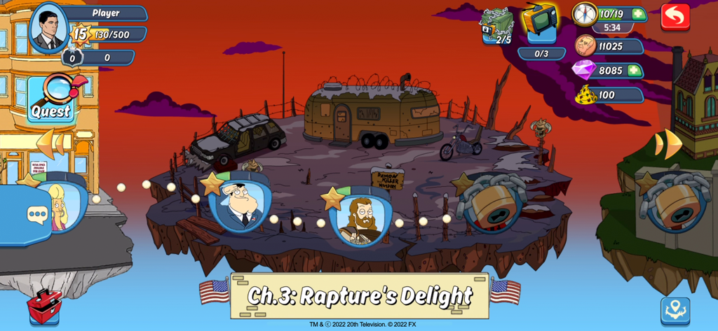 Animation Throwdown: CCG - Level-Auswahlkarte für Kapitel 3 'Raptures Delight' in Animation Throwdown CCG