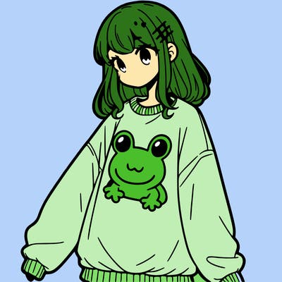 girl wearing frogging sweatshirt