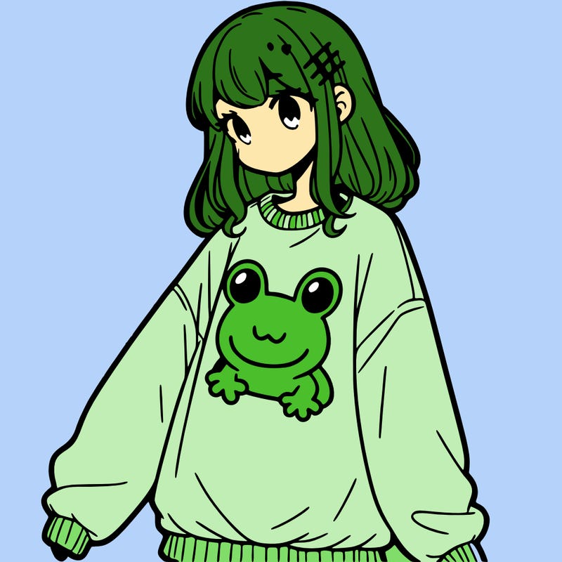 girl wearing frogging sweatshirt