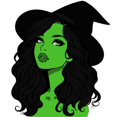 realistic witch girl with wavy hair and lips