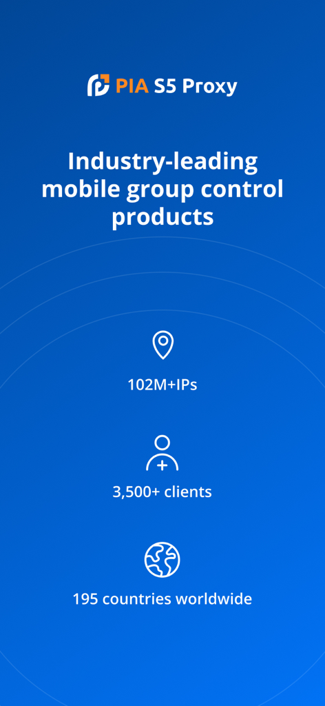 PIA S5 Proxy display showing over 102 million IPs and global coverage in 195 countries
