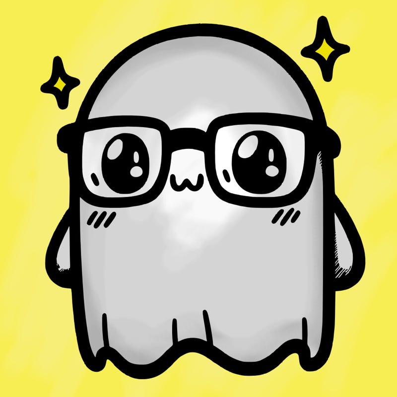 cute big shy ghost with glasses