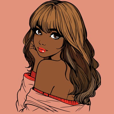 realistic girl with bangs looking over her shoulder