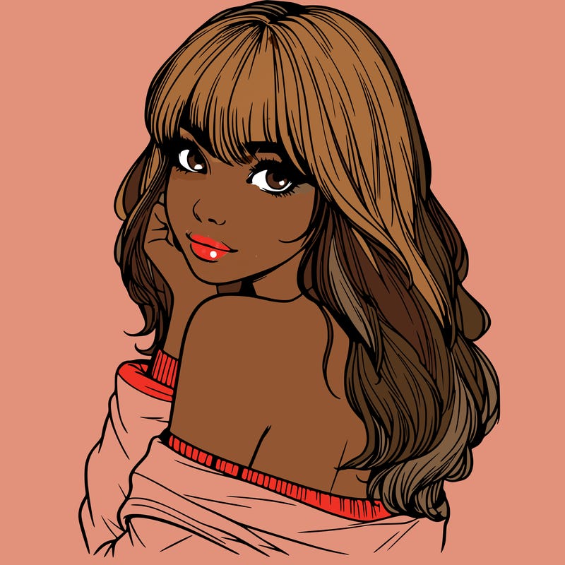 realistic girl with bangs looking over her shoulder