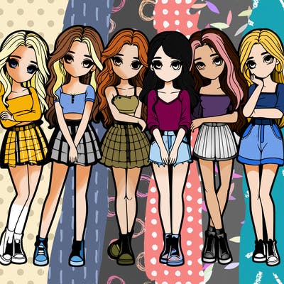 a group of girls realistic