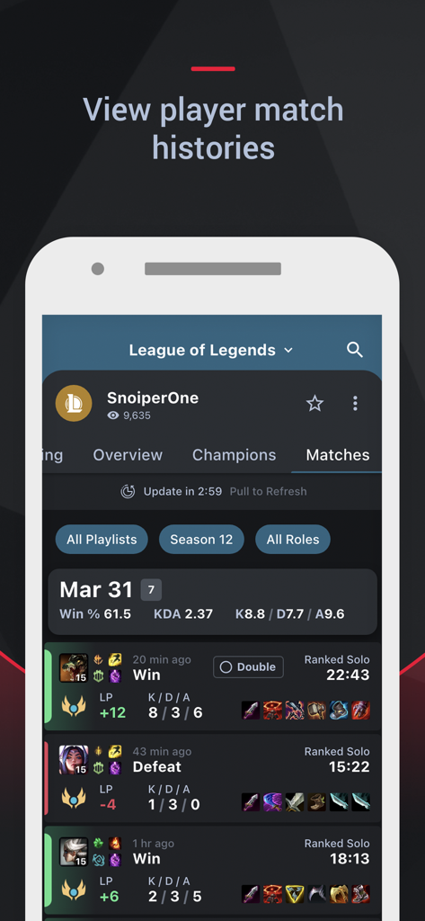トラッカーネットワーク統計アプリが、League of Legendsプレイヤーの試合履歴、勝敗記録、KDA統計を表示