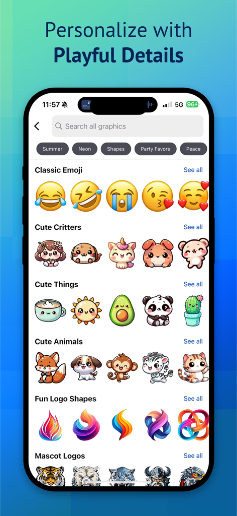 Cover Creator Pro, Cover Maker - Graphic asset library in Cover Creator Pro featuring stickers emojis and logo shapes