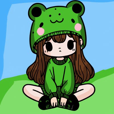 a girl wearing a frog hat and some frog socks